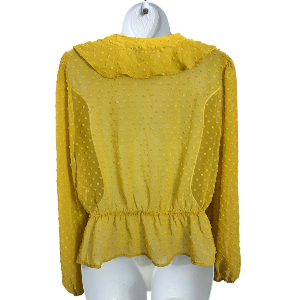 Favlux Fashion Blouse Sz L Long Balloon Sleeve V-Neck Textured Top Mustard - Picture 7 of 9